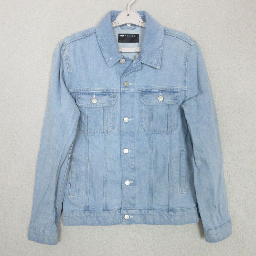 ASOS DESIGN Denim Trucker Jacket Mens S Light Wash Jean‎ Button Front